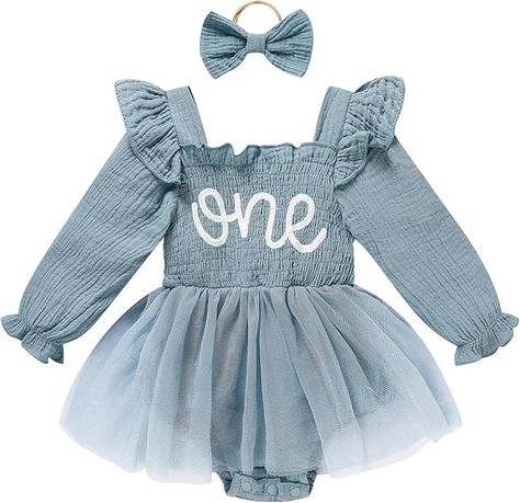 Amazon.com: TITKKOP Baby Girl 1st Birthday Clothes One Year Old Tulle Romper Long Sleeve Bodysuit Cake Smash Outfits(blue,9-12M): Clothing, Shoes & Jewelry Birthday Dress Long Sleeve, Baby Girl First Birthday Dress, First Birthday Girl Outfit, 1st Birthday Outfit Girl, First Birthday Outfit Girl, First Birthday Dress, Birthday Clothes, Romper Long Sleeve