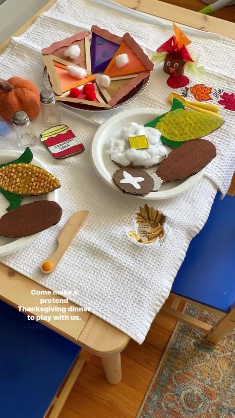 Pretend play thanksgiving for toddlers! #Thanksgiving #crafts | Celena Kinsey | Celena Kinsey · Original audio Pre K Thanksgiving Centerpiece, Fall Pretend Play Preschool, Preschool Thanksgiving Cooking Activity, Thanksgiving Dramatic Play Center, Dramatic Play Thanksgiving, Thanksgiving Dinner Dramatic Play, Thanksgiving Pretend Play, Thanksgiving Dramatic Play Preschool, November Dramatic Play