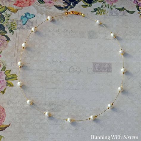 How To Make A Pearl Illusion Necklace - Running With Sisters Beading Basics, Knotted Jewelry, Illusion Necklace, Ribbon Bracelets, Beading Cord, Pearl Necklaces, Memory Wire Bracelets, Boho Leather, Wall Crosses