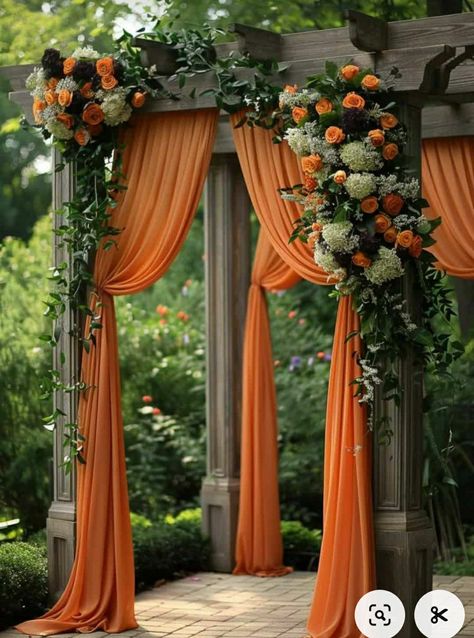 Orange Themed Wedding Decor, Grey And Orange Wedding Theme, Orange And Green Wedding Decorations, Burnt Orange Wedding Cakes, Pastel Orange Wedding Theme, Wedding Theme Colors Elegant, Sunset Themed Wedding Decor, Forest Green And Burnt Orange Wedding, Wedding Autumn Ideas