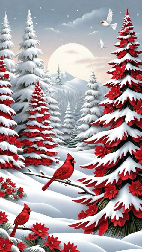 Cardinal Wallpaper, Cardinals Wallpaper, Beautiful Winter Pictures, Christmas Scrapbook Paper, Please Don't Leave, Christmas Birds, Art Deco Artwork, Christmas Scenery, Christmas Cardinals