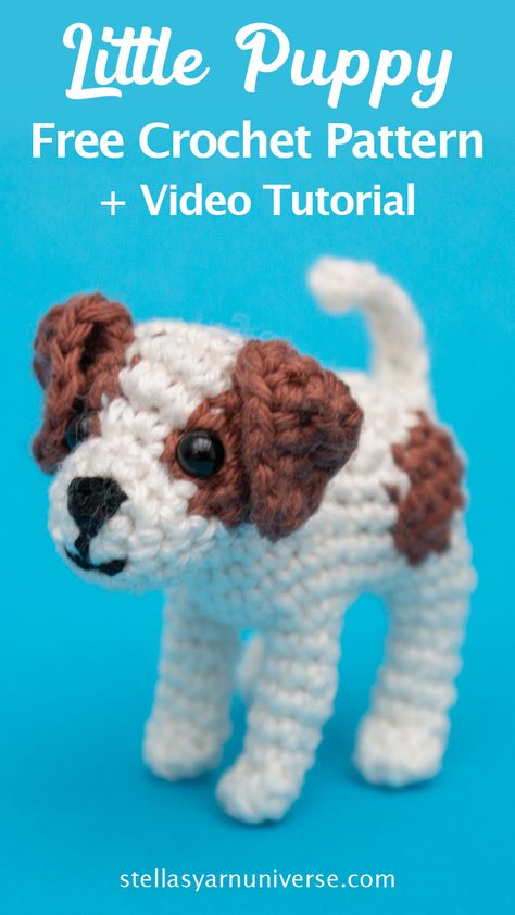 Puppy Amigurumi - Jack Russel Terrier Free Crochet Pattern - Stella's Yarn Universe Jack Russell Crochet Pattern Free, Tiny Dog Crochet Pattern, Crochet Dog Ornament Pattern Free, Crocheted Dog Patterns Free, Crochet Puppies Free Pattern, Jack Russel Crochet Free Pattern, Crochet Maltese Dog Pattern Free, Small Crochet Dog Pattern, Crochet Staffy Dog Free Pattern