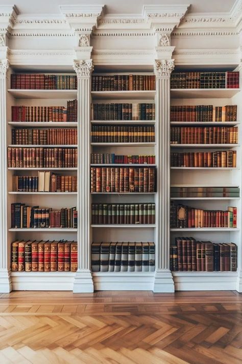 Molding Bedroom, Crown Molding Ideas, Luxury Home Library, Elegant Library, In Home Library, Home Library Ideas, Traditional Library, Fireplace Bookcase, Future Decor