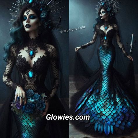 Gothic Mermaid Costume, Dark Mermaid Costume, Dark Siren Costume, Witch Moodboard, Sea Witch Costume, Gothic Mermaid, Siren Costume, Monique Lula, Mermaid Halloween Costumes