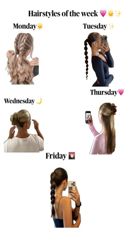 Hairstyles Monday-Friday ✨☀️🌙💗 Glow Up Tips, Hairstyles For School, Monday Friday, Hair Looks, Hair Tutorial, Cute Hairstyles, Hair Inspo, Hair Inspiration, Hair Care