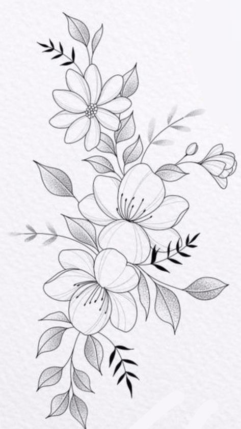 Drawing Base Flowers, Flower Tattoos Stencil, Floral Outline Drawing, Flower Tattoo Outline, Flower Design Drawing, Tattoo Designs Floral, Tattoo Designs Geometric, Tattoos Feather, Tattoos Feminine