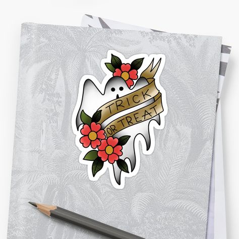 Traditional Tattoo Stickers, Inspiring Tattoos, Ghost Design, Tattoo Sticker, Halloween Trick Or Treat, Halloween Hacks, Tattoo Stickers, Inspirational Tattoos, Glossier Stickers