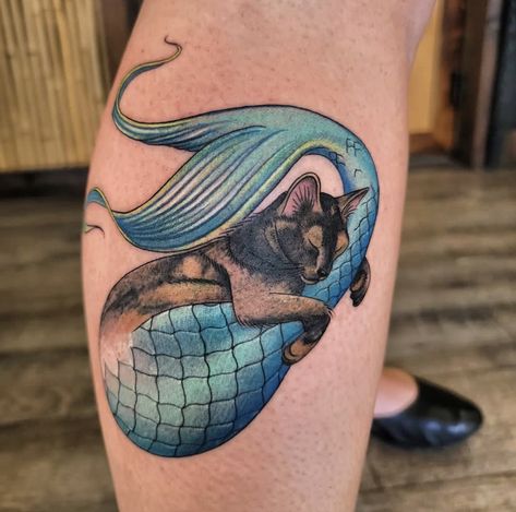 Purrmaid Tattoo, Mercat Tattoo, Cat Mermaid Tattoo, Aerial Tattoo, Cat Mermaid, Mermaid Cat, Mermaid Tattoo, Mermaid Tattoos, Neo Traditional