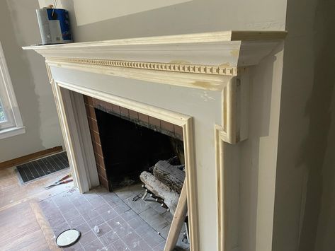 Mantle Trim Ideas, Dental Moulding Fireplace, Picture Frame Molding Around Fireplace, Dentil Moulding Fireplace, Picture Frame Molding Fireplace, Classic Fireplace Mantle, 1950 Fireplace, Colonial Fireplace Ideas, Fireplace Trim Ideas Moldings