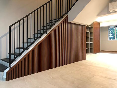 Hidden Staircase Door, Hidden Door Staircase, Under The Stairs Panelling, Staircase Hidden Door, Fluted Staircase Wall, Under Stairs Hidden Door, Fluted Staircase, Fluted Wall Panel Tv, Fluted Panel Tv Wall