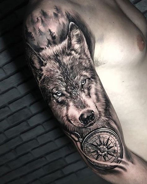 Half Sleeve Tattoo For Men, Arm Tattoos Wolf, Half Sleeve Tattoos Wolf, Wolf Tattoo Shoulder, Chest Tattoo Wolf, Sleeve Tattoo For Men, Half Sleeve Tattoo Ideas, Wolf Girl Tattoos, Celtic Wolf Tattoo