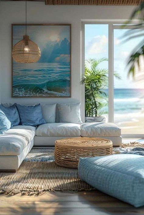 Beachy Living Room Ideas, Beachy Living Room, Beach Living Room, Beach House Living Room, Modern Coastal Decor, Interior Elements, Beach House Interior Design, Coastal Interiors Design, Coastal Living Rooms