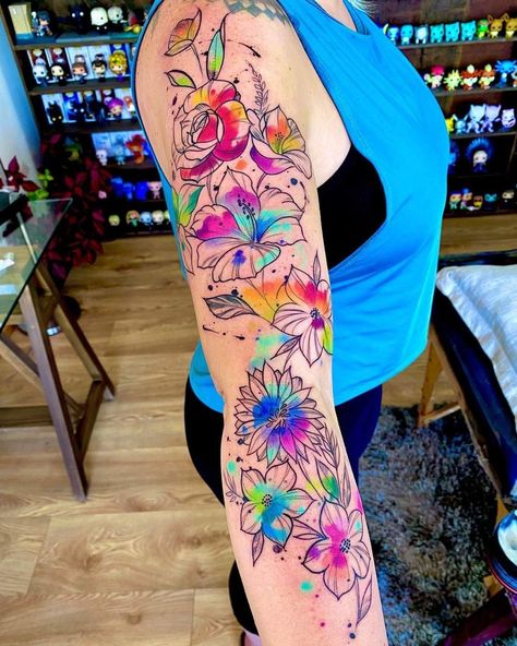 Watercolor Tattoo Sleeve, Watercolor Tattoo Ideas, Watercolor Tattoos, Tatuaje A Color, Too Tired, Traditional Tattoos, Girly Tattoos, Simplistic Tattoos, Piercing Tattoo