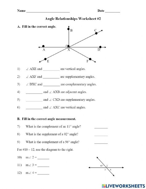 Angle Pairs, Geometry Angles, Pre Algebra Worksheets, Verbs Worksheet, Supplementary Angles, Angle Relationships, Angles Worksheet, Puzzle Worksheet, Relationship Worksheets