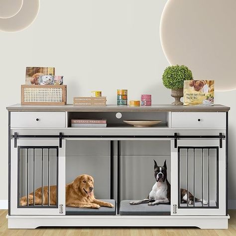 Amazon.com: Lyromix Dog Crate Furniture Large Breed TV Stand with Drawer & 2 Sliding Doors, Dog Kennels and Crates for Medium Large Dogs with Divider, Dog Crate End Table, Grey, 66.1''W*23.6''D*36''H : Pet Supplies Dog Crate End Table, Wood Dog Crate, Tv Stand With Drawers, Dog Kennel Furniture, Large Dog Crate, Dog Kennels, Dog Crate Furniture, Double Sliding Doors, Crate Furniture