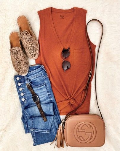 Spring 2023 Fashion Trends Midsize, Cute Spring Clothes For Women, Women Size 10 Outfits Style, Mom Boho Style Outfit Ideas, Cute Mom Shirts Summer, Rust Tank Top Outfit, Pregnant Mom Outfits Summer, Summer Shorts Outfits Over 40 Mom Style, Teacher Mom