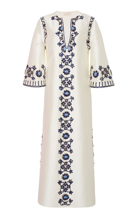 Click Product to Zoom  Tory Burch  Ariana Embroidered Caftan  $1,300 Embroidered Caftan, Shades Of Beige, Embroidered Tunic, House Dress, Moda Operandi, Clothing Patterns, Fashion Collection, Tory Burch, Cool Outfits