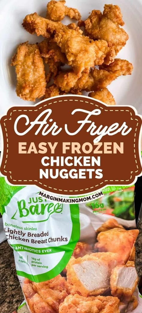 Put your air fryer to work and make frozen chicken nuggets in it! It's so easy, and we love the Just Bare nuggets from Costco. They cook so much faster in the air fryer compared to the oven, making it a big win in my book. Airfryer Chicken Nuggets Frozen, Bare Chicken Nuggets Air Fryer, Kirkwood Chicken In Air Fryer, Air Fry Chicken Nuggets Frozen, Frozen Nuggets In Air Fryer, Just Bare Chicken Nugget Recipes, Bare Chicken Nuggets Recipes, Air Fryer Chicken Nuggets Frozen, Just Bare Chicken Recipes