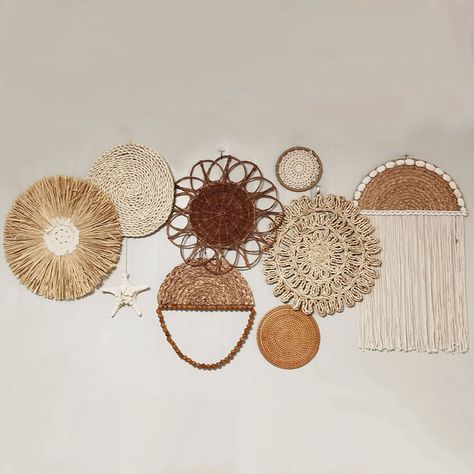 Nordic Style Ins Straw Rattan Wall Decor Round Rattan Wall Basket Wall Decoration Rattan Crafts Wall Hanging Frame Ornament - Wind Chimes & Hanging Decorations - AliExpress Boho Basket Wall Art, Basket Macrame, Boho Wall Basket Decor, Macrame Tassels, Woven Basket Wall Decor, Rattan Wall Decor, Wall Basket Decor, Woven Basket Wall, Rattan Wall