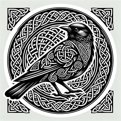 Blackbird Symbolism & Meaning: Unveil the deep symbolism and significance of the blackbird in folklore and spirituality.https://centerspirited.com/animal-symbolism/blackbird/ Celtic Crow Design, Micah Tattoo, Hawk Symbolism, Raven Totem, Leather Burning, Celtic Animals, Scandinavian Tattoo, Symbolism Meaning, Celtic Knot Tattoo