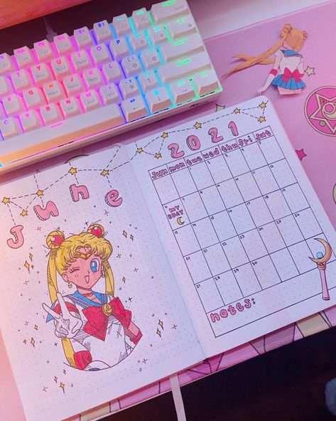 I did a Sailor Moon theme for my birth month in my bujo💖 : sailormoon Sailor Moon Bujo Theme, Sailor Moon Journal Ideas, Sailor Moon Journal, Sailor Moon Theme, Bullet Journal Goals Page, Bullet Journal Contents, Bullet Journal Scrapbook, Bullet Journal Month, Doodle Art Flowers