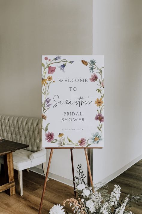 PRICES MAY VARY. Welcome your friends to your bridal shower and enjoy a lovely bridal shower party with this Bridal Shower Welcome Sign! This bridal shower sign will sure stand out in your bridal shower decoration and please all of your guests as they enter your bridal shower celebration. Multiple size options 4 mm corrugated plastic Weatherproof & fade-resistant Stands are not included. Before checkout, we’ll give you the option to add display accessories to your order. The perfect way to welco Wildflower Welcome Sign, Wildflower Birthday Party, Wildflower Party, Wildflower Bridal Shower, Bridal Shower Inspo, Wildflower Baby Shower, Floral Signs, Boho Bridal Shower, Welcome Sign Template