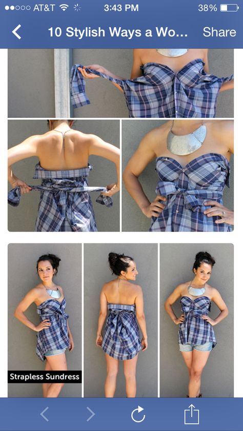 Strapless sundress tshirt Stile Casual Chic, Strapless Sundress, Diy Vetement, Shirt Refashion, Refashion Clothes, Diy Dress, Clothing Hacks, Menswear Inspired, Diy Shirt