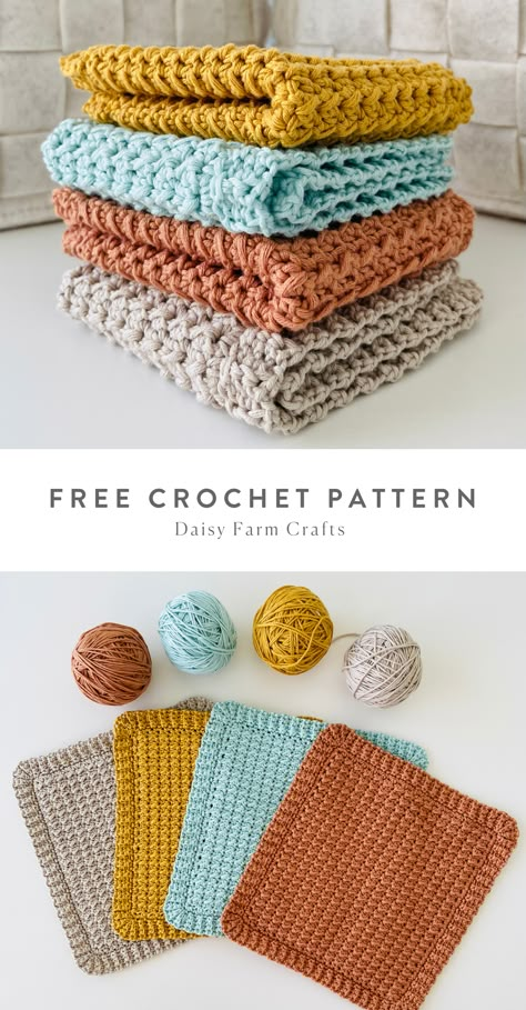 Woven Crochet Pattern, Crochet Patterns Washcloths, Simple Crochet Projects Free Pattern, Dish Rag Crochet Pattern Free, Crochet Patterns With Cotton Yarn Free, Crochet Pattern Cotton Yarn, Peaches And Cream Yarn Patterns Crochet, Crochet Projects Gift Ideas, Crochet Essentials For Beginners