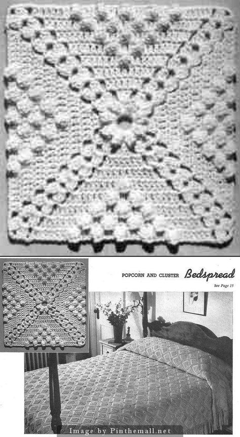 Popcorn & cluster bedspread block ~~ http://web.archive.org/web/20060515142629/http://members.tripod.com/CarolynMurphy/pcbs.html Vintage Crochet Dresses, Crochet Bedspread Pattern, Vintage Crochet Patterns, Crocheting Ideas, Bed Spread, Crochet Bedspread, Vintage Crochet Pattern, Crochet Blocks, Crochet Vintage