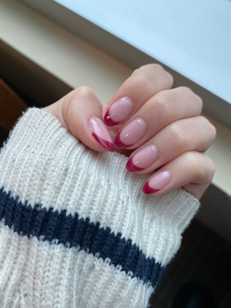 Raspberry French Tip Nails, Red French Manicure, Red Tip Nails, Narnia Wardrobe, Shifting Board, Biab Nails, Soft Gel Nails, Red French, Summery Nails