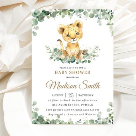 Chic Greenery Adorable Lion Cub Boy Baby Shower Invitation #zazzle #weddinginvitations #birthdayinvitations #babyshowerinvitations #zazzleinvitations #monogram #businesscards #graduation #homedecor Watercolor Jungle Animals, Lion Baby Shower, Baby Boy Invitations, Lion Baby, Safari Baby Shower Invitations, Gender Neutral Baby Shower Invitations, Chic Baby Shower, Woodland Baby Shower Invitations, Baby Shower Supplies