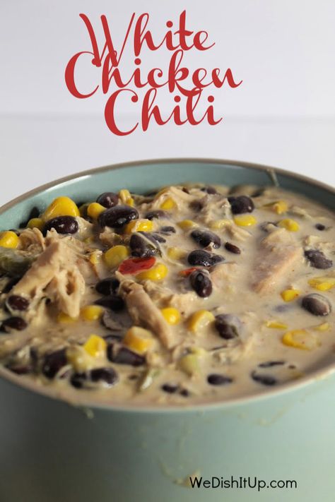 Making this White Chicken Chili With Black Beans was very quick and easy. By using leftover rotisserie chicken, cream cheese, black beans, southwest corn, and a few other ingredients, it was so easy. White Chicken Chili With Black Beans And Corn, White Chicken Chili Black Beans, Chicken Black Bean Corn Soup, Chicken And Black Bean Chili, White Chicken Chili With Black Beans, Quick Chicken Chili, Chicken Chili With Rotisserie Chicken, Rotisserie White Chicken Chili, Black Beans And Corn Recipe