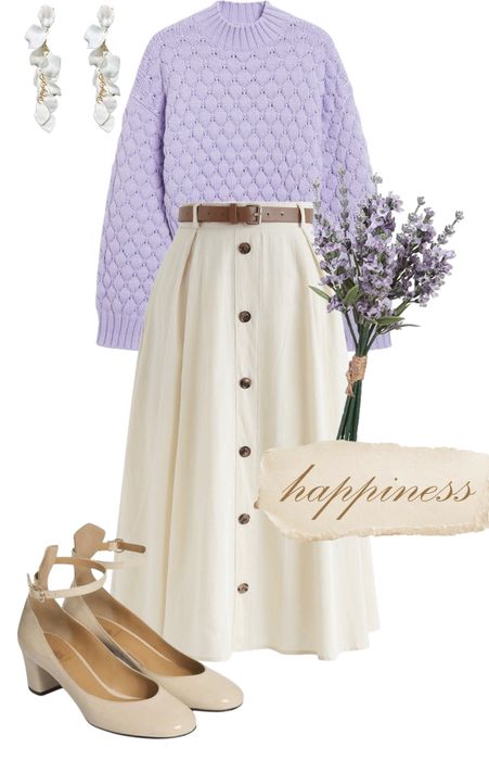 lavender fields Outfit | ShopLook Lavender Fashion Aesthetic, Lavender Fall Outfits, Light Purple Dress Outfit, Lavender Outfits For Women, Modest Aesthetic Outfits, Lavender Outfit Ideas, Lavender Clothes, Hygge Challenge, Feminine Modesty