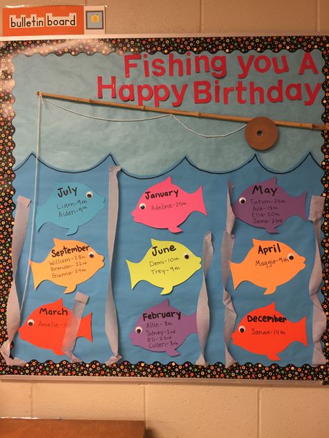 Under the sea birthday bulletin board. Under The Sea Birthday Board Classroom, Under The Sea Birthday Wall Classroom, Ocean Birthday Bulletin Board, June Birthday Bulletin Board Ideas, Fishing Bulletin Board Ideas, Birthday Bulletin Boards For Work, Under The Sea Birthday Board, Under The Sea Bulletin Board Ideas, Birthday Boards Classroom Preschool