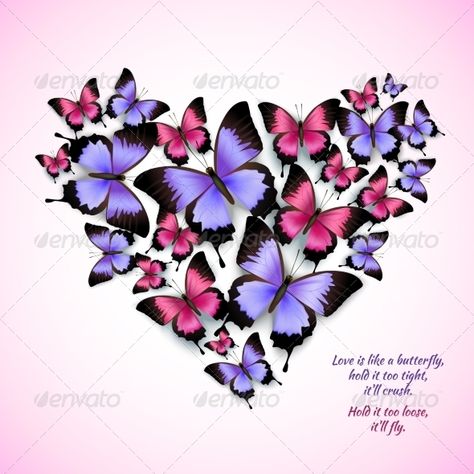 Decorative bright blue purple red trendy butterflies heart shape design pattern vector illustration. Editable EPS and Render in JP Decorative Symbols, Art Papillon, Cartoon Giraffe, Frida Art, Butterfly Quotes, Like A Butterfly, Disney Tattoo, Butterfly Heart, Butterfly Pictures