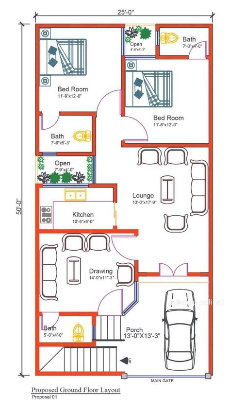 25×50 House Plan, 5 Marla House Plan, Smart House Plans, Sohail Khan, 30x50 House Plans, 20x40 House Plans, 30x40 House Plans, Narrow House Plans, Two Story House Design