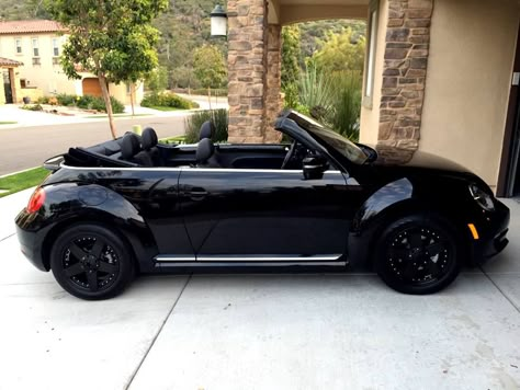 Black Beetle Convertible, Black Convertible Beetle, Beetle Car Black, Black Vw Beetle Convertible, Black Convertible Car Aesthetic, Cute Convertible Car, Black Beetle Car, Beetle Car Aesthetic, Black Convertible Car