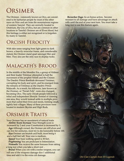 The Elder Scrolls Races in DnD Version 2  - Album on Imgur Skyrim Dnd, Elder Scrolls Races, Skyrim Races, Skyrim Lore, Homebrew Races, Skyrim Concept Art, 5e Races, Elder Scrolls Lore, Dungeons And Dragons Races