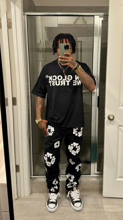 Rap Concert Outfit For Guys, Men Cargos Outfits, Aesthetic Birthday Fits Men, Tuff Fits Black Men, Essentials Fit Men, Dude Outfits Street Styles, Fits For Black Guys, Birthday Outfits Men Black, Hard Fits For Black Boys