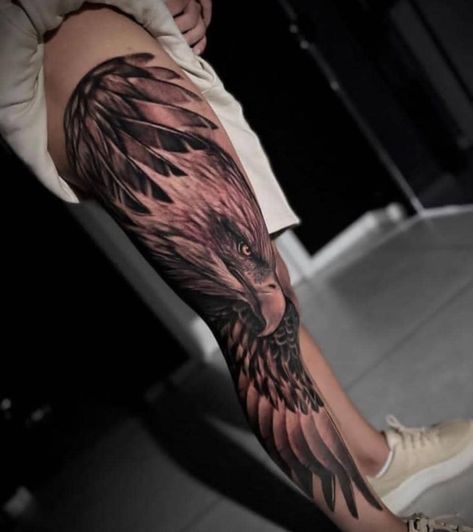 Eagle Women Tattoo, Eagle Leg Tattoo For Women, Eagle Shin Tattoo, Eagle Leg Tattoo Men, Wing Leg Tattoo, Eagle Knee Tattoo, Eagle Thigh Tattoo, Eagle Tattoo Leg, Eagle Tattoo Sleeve