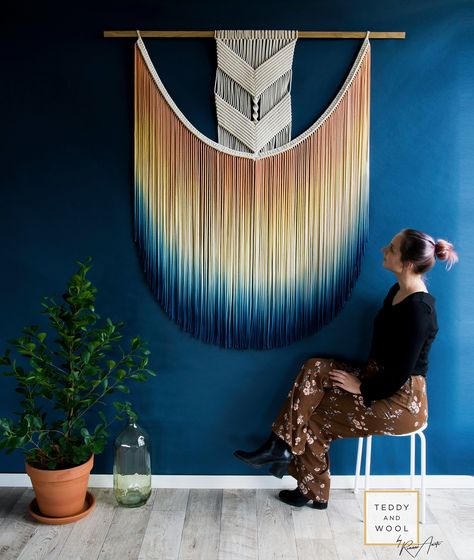 Stunning Large Macrame Wall Hanging , available in different sizes - EVA by TeddyandWool on Etsy https://www.etsy.com/au/listing/632040196/stunning-large-macrame-wall-hanging Round Macrame Wall Hanging, Tapestry Macrame, Handmade Wall Hangings, Art Macramé, Pola Macrame, Macrame Headboard, Fiber Art Wall Hanging, Yarn Wall Art, Macrame Tapestry