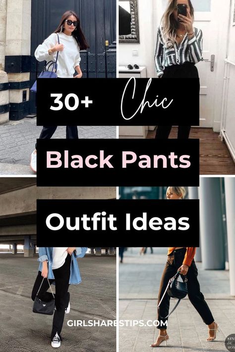 Whether you're heading to the office or going out for a night on the town, black pants offer endless possibilities. Don't miss out on these fashion-forward tips and outfit ideas! | Black pants outfit | black pants outfit casual | black joggers outfit casual | black dress pants outfit | black trousers outfit casual | black slacks outfit | wide leg black pants outfit | black pants outfit for work | black pants outfit summer | black pants outfit aesthetic | wide black pants outfit Summer Black Pants Outfit, Black Wide Leg Pants Outfit Winter, Loose Black Pants Outfit, Black Joggers Outfit Dressy, Wide Black Pants Outfit, Casual Black Pants Outfit, Outfit Ideas Black Pants, Black Pants Outfit Aesthetic, Black Pants Outfit Summer