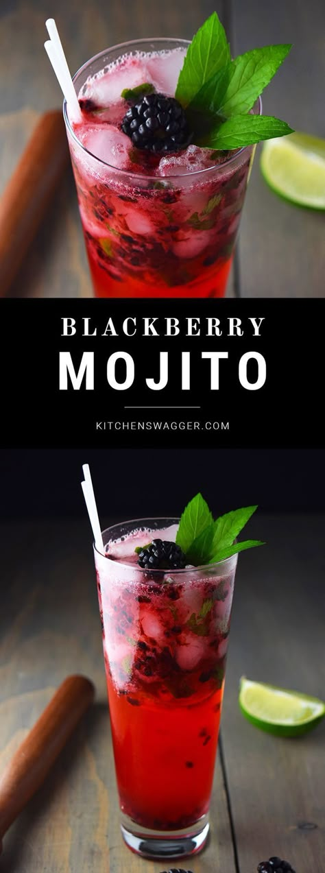 Blackberry mojito recipe made with fresh muddled mint, limes, and blackberries. Blackberry Mojito Recipe, Blackberry Mojito, Mojito Recept, Mojito Cocktail, Mojito Recipe, Fancy Drinks, Alcohol Drink Recipes, Alcohol Recipes, Limes