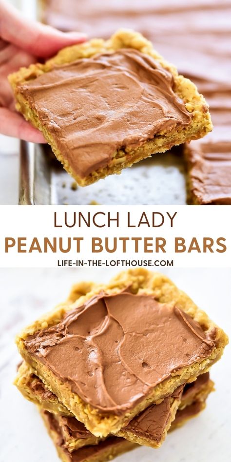 Lunch Lady Peanut Butter Bars, Lunch Lady Recipes, Butter Bars Recipe, Peanut Butter Cookie Bars, Peanut Butter Bars Recipe, Homemade Chocolate Frosting, Peanut Butter Fingers, Peanut Butter Snacks, Bar Desserts