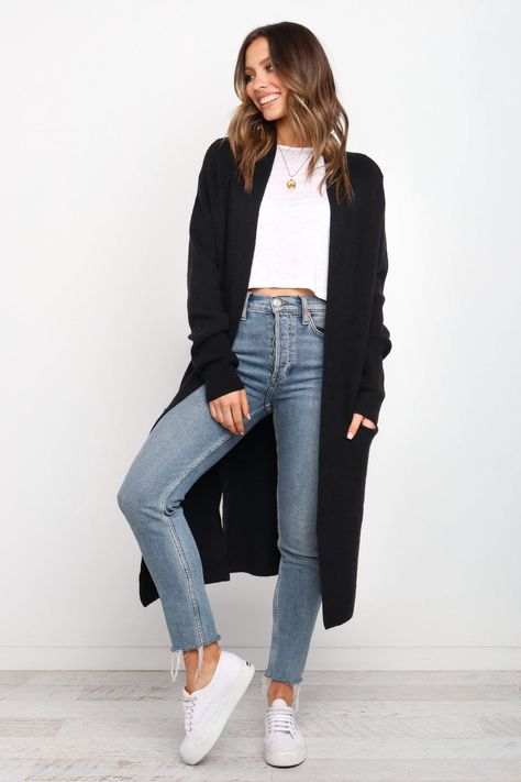 495dabfd0ca768a3c3abd672079f48b6desc35450565ri Black Long Cardigan Outfit, Long Black Cardigan Outfit, Black Cardigan Outfit, Winter Cardigan Outfit, Sweater Cardigan Outfit, Long Cardigan Outfit, Cardigan Fall Outfit, Long Black Cardigan, Cardigan Outfit