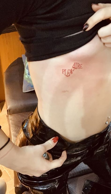 #tattoo #rib #pleasure #tatooideas #caligraphytattoo #trippytattoo #trippy #caligraphy #tats #cooltats Pleasure Tattoo, Rib Tats, Tattoo Rib, Japanese Tattoo Words, Hidden Tattoos, Happy Birthday Quotes For Friends, Word Tattoos, Japanese Tattoo, Tattoo Idea