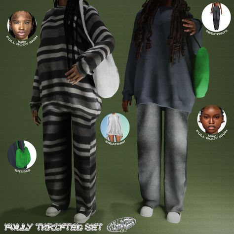 FULLY THRIFTED SET | Patreon Sims 4 Ebonix Hair, Sims 4 Urban Female Clothes, Earthy Sims 4 Cc Clothes, Sims 4 Cc Clothes Female Urban Free, Sims 4 T Shirt Cc, Black Sims 4 Cc Clothes Women, Sims 4 Stud Cc, Sims 4 Cc Black Sims, Ts4 Clothing Cc