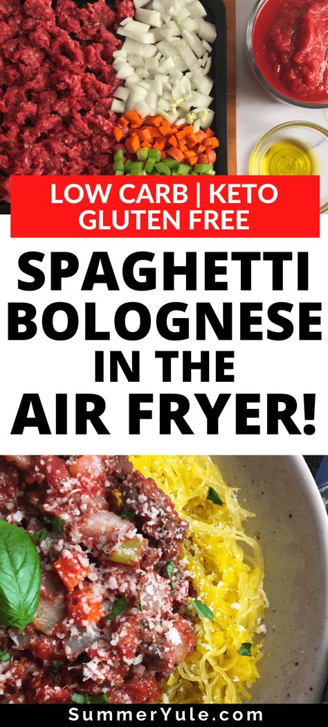 Can you cook spaghetti Bolognese in an air fryer? Yes! This air fryer spaghetti Bolognese is gluten free, low carb, keto, and dairy free! Air Fryer Minced Beef, Air Fryer Minced Beef Recipes, Airfryer Pasta, Meals For The Grill, Air Fryer Spaghetti, Airfryer Keto, Spaghetti Bolognese Sauce, Pressure Cooker Spaghetti, Toaster Oven Air Fryer