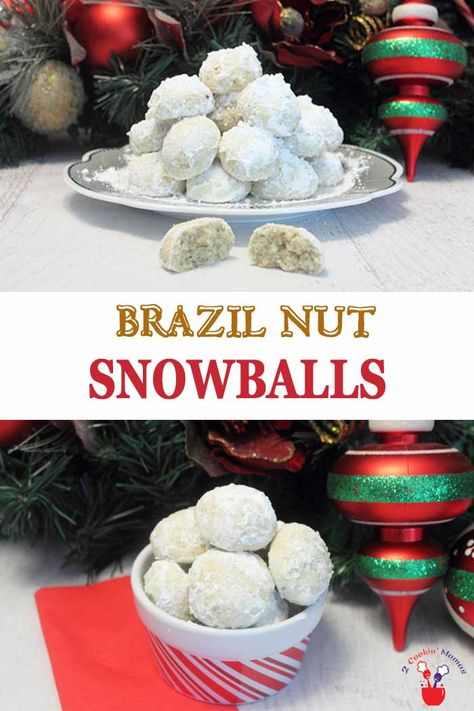 Brazil Nut Snowballs are nutty cookies & so easy to make. Round & covered with powdered sugar they, do indeed, look like little snowballs. #cookies #Christmascookies #baking #recipe #brazilnuts via @2CookinMamas Snowballs Cookies, Christmas Cookie Tins, Snowballs Recipe, Brazil Nut, Apple Pie Bites, Easter Lunch, Brazil Nuts, Snowball Cookies, Christmas Cookie Exchange