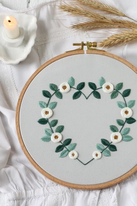 Wreath Heart Hand Embroidery Pattern Wedding Floral Border | Etsy Gift Embroidery Ideas, Hand Embroidery Quotes, Wedding Embroidery Gifts, Embroidery Flower Wreath, Heart Embroidery Patterns, Embroidery Wedding Gifts, Floral Embroidery Patterns Templates, Wedding Gift Embroidery, Hand Embroidery Heart